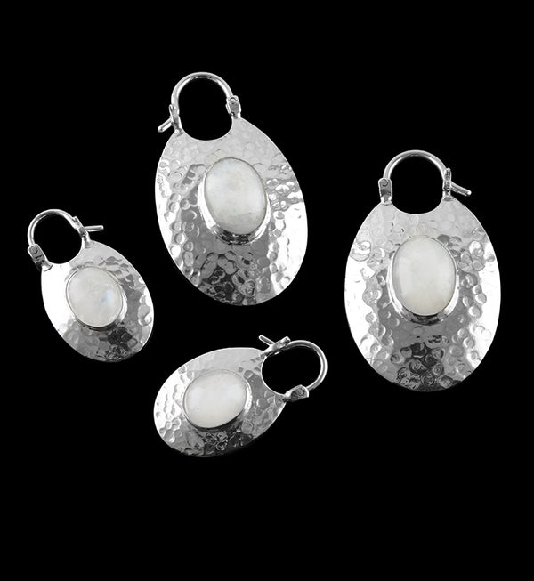 Oviform Hammered Silver Moonstone Hangers / Earrings