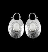 Oviform Hammered Silver Moonstone Hangers / Earrings