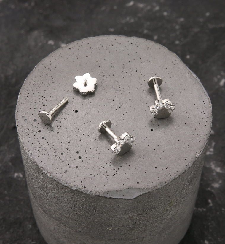 Paw Print Clear CZ Titanium Internally Threaded Labret