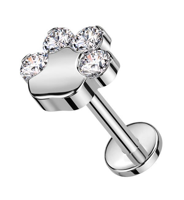 Paw Print Clear CZ Titanium Internally Threaded Labret