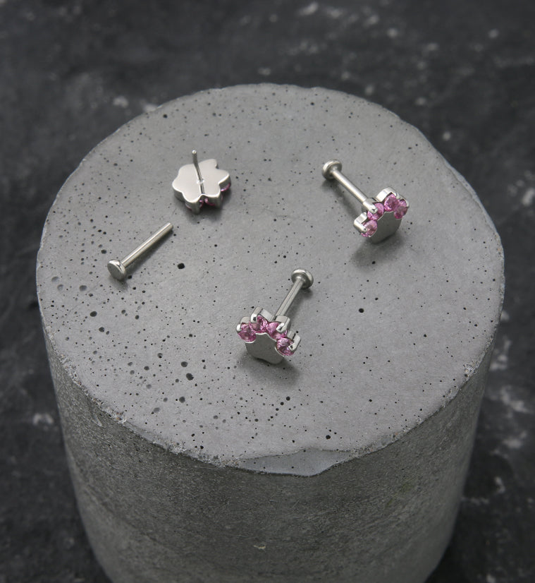 Paw Print Pink CZ Titanium Threadless Labret