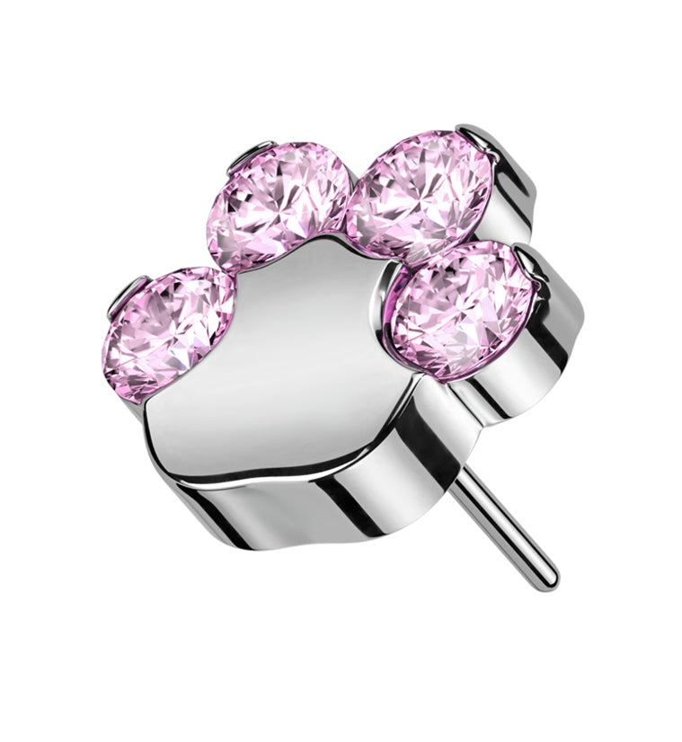 Paw Print Pink CZ Titanium Threadless Top