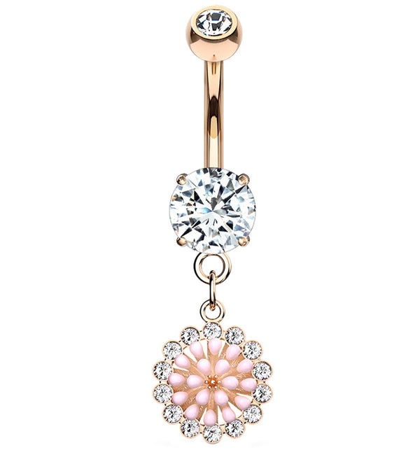 Pink Charm Dangle Rose Gold Belly Button Ring