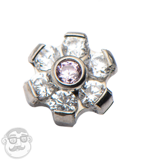 Pink & Clear Flower Titanium Threaded End