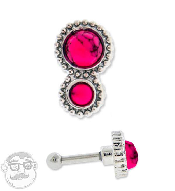 16G Pink Howlite Stone Double Cabochon Tragus / Cartilage Barbell