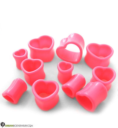 Hot Pink Heart Shaped Tunnel Plugs UrbanBodyJewelry