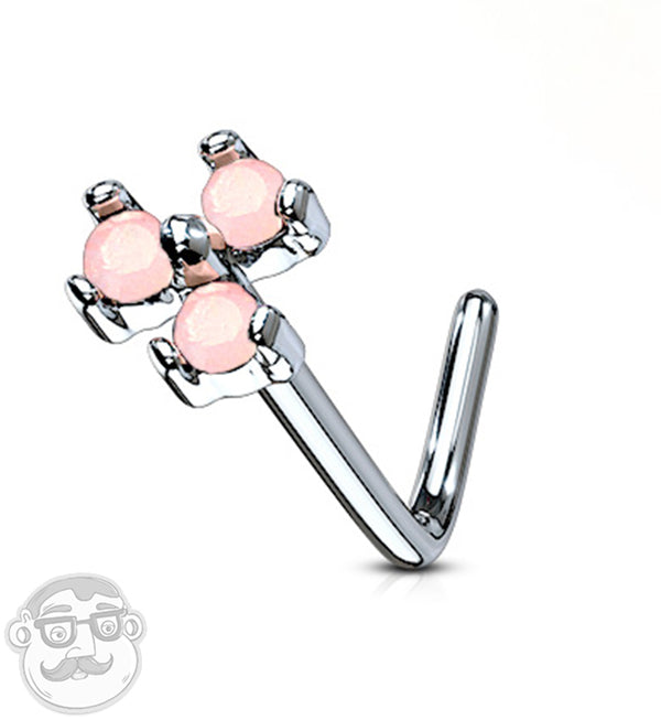 20G Pink Opalite Trinity L Shape Nose Stud