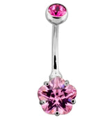 Flower Pink CZ Internally Threaded Titanium Belly Button Ring