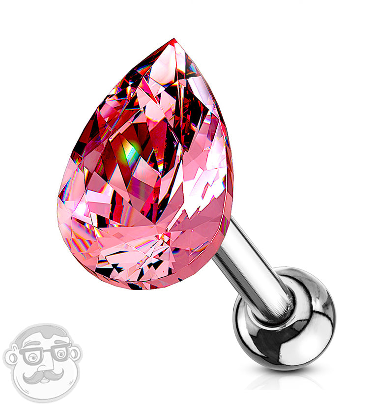 16G Pink Teardrop Cartilage Barbell