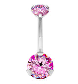 Pink CZ Titanium Belly Button Ring