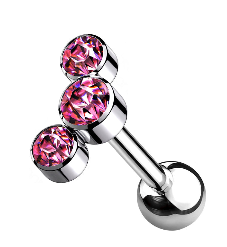 Pink Gem Cluster Titanium Cartilage Barbell