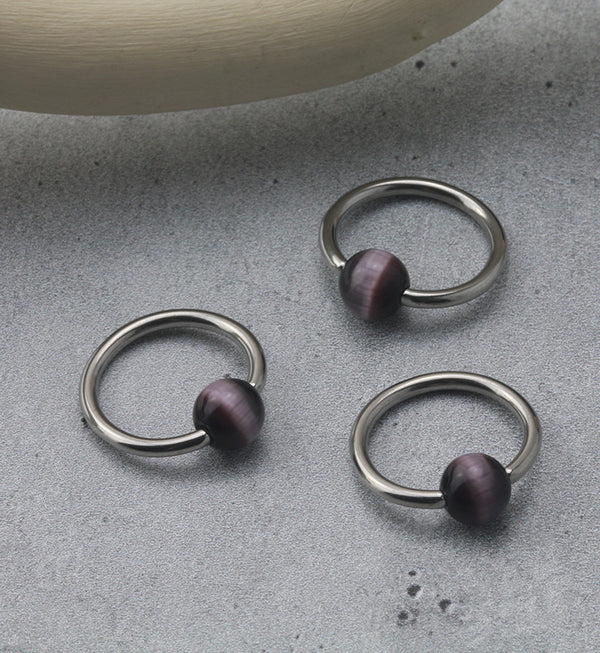 Purple Cat's Eye Captive Bead Ring