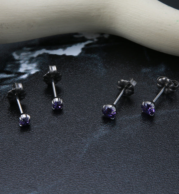 Purple Swarovski Gem Prong Titanium Earrings