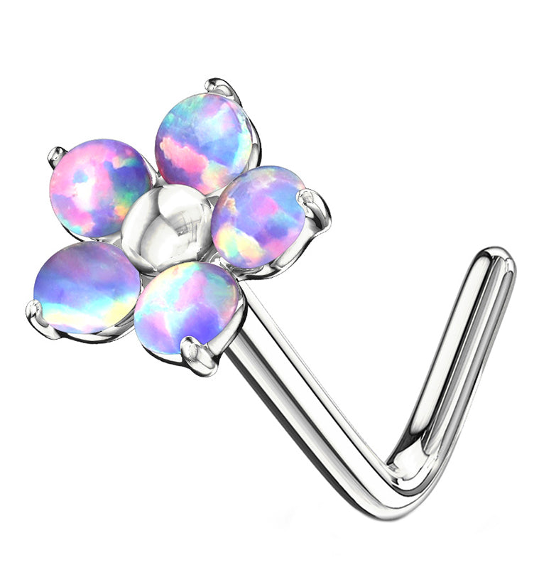 20G Purple Opalite Flower L Bend Nose Ring