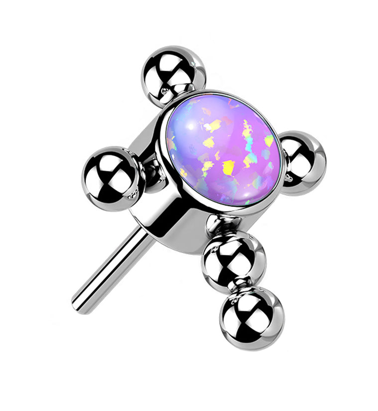 Purple Opalite Beaded Cross Titanium Threadless Top