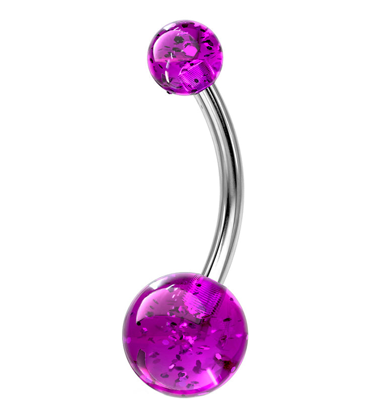 Purple UV Glitter Ball Belly Button Ring