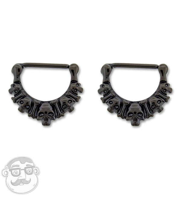 14G PVD Black Skull Stainless Steel Nipple Clicker Ring