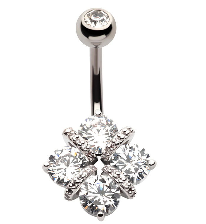 Quad Chasm CZ Stainless Steel Belly Button Ring UrbanBodyJewelry
