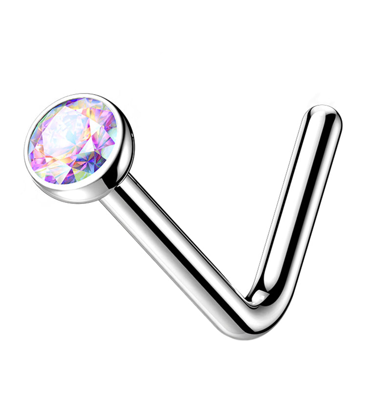 Rainbow Aurora CZ Top L Bend Titanium Nose Ring