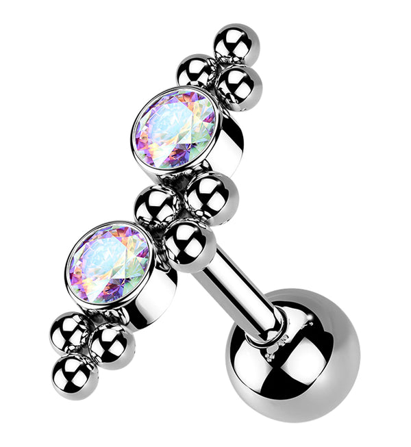 Rainbow Aurora Double CZ Gem Cluster Bead Cartilage Barbell