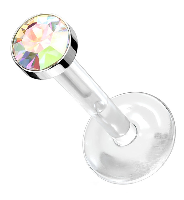 16G Rainbow Aurora CZ Bioflex Labret Post UrbanBodyJewelry