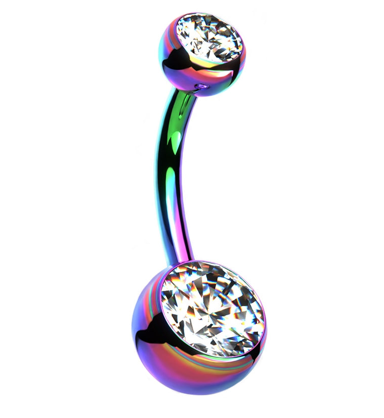 Rainbow PVD Internally Threaded Titanium CZ Belly Button Ring