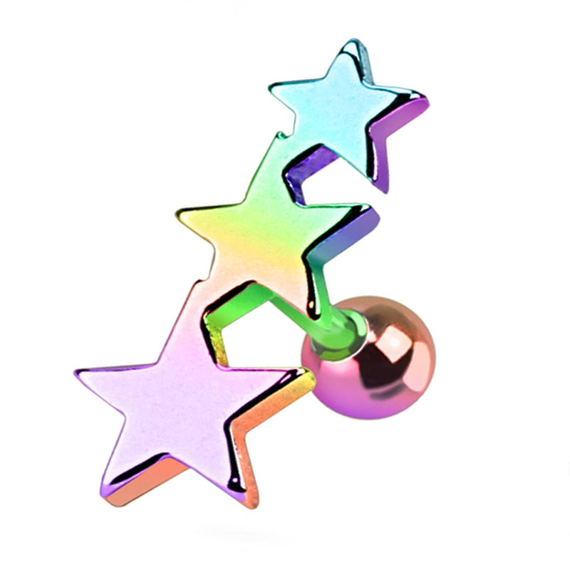 Rainbow Triple Star Cartilage Barbell