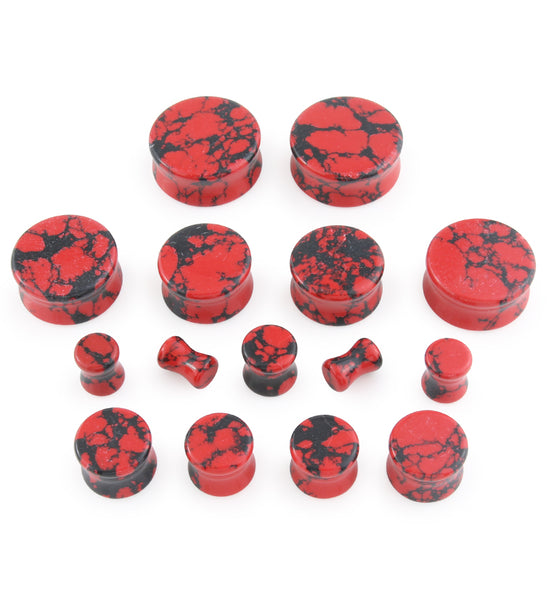 Premium Red Jade Stone Plugs | Ear Gauges | Double Flare 14mm / 9/16