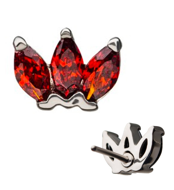 14kt White Gold Red CZ Lotus Threadless Top