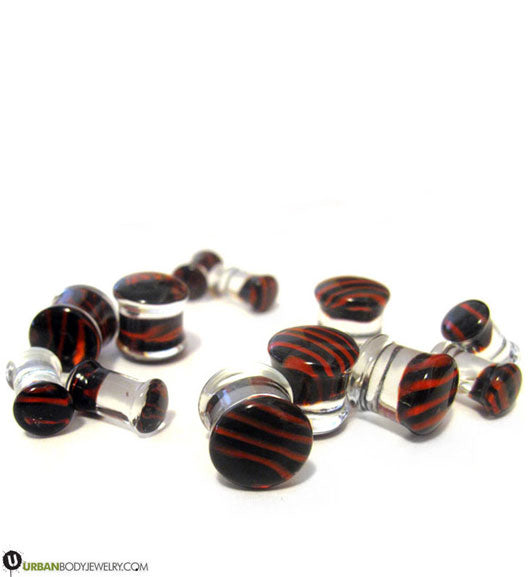 Red Stripe Glass Plugs