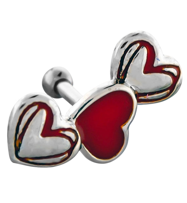 Triple Red Heart CZ Cartilage Barbell