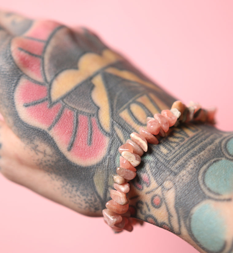 Rhodochrosite Chips Stone Bracelet