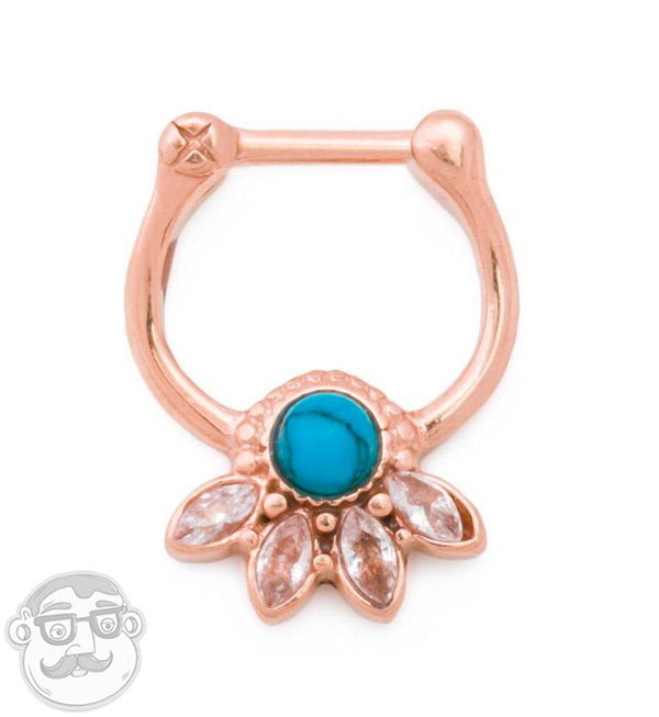 16G Rose Gold PVD Turquoise Lotus Septum Clicker