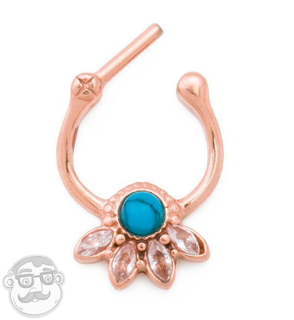 16G Rose Gold PVD Turquoise Lotus Septum Clicker