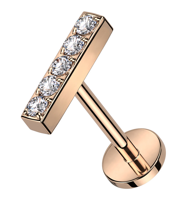 Rose Gold PVD Bar Clear CZ Titanium Threadless Labret