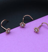 Rose Gold PVD Beaded Flower CZ Nose Screw Ring