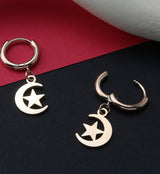 Rose Gold PVD Crescent Star Stainless Steel Hinged Earrings