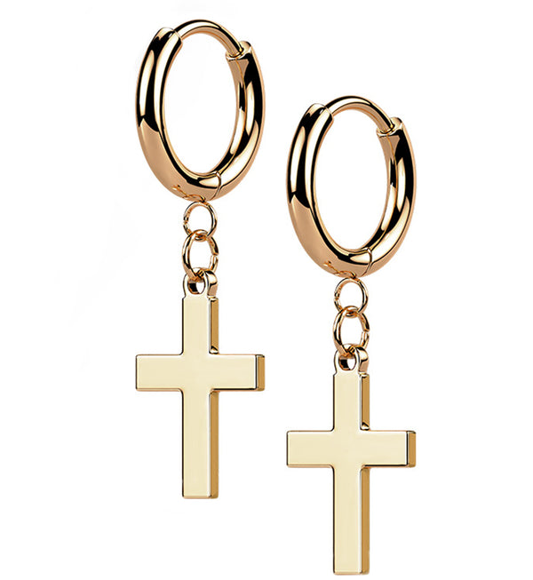 Real 10K Rose Gold Cross Earring Single Dangle Cross Earring Mens Gold Hoop  | eBay