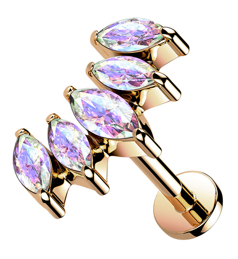 Rose Gold PVD Half Crown Aura CZ Gem Labret Post