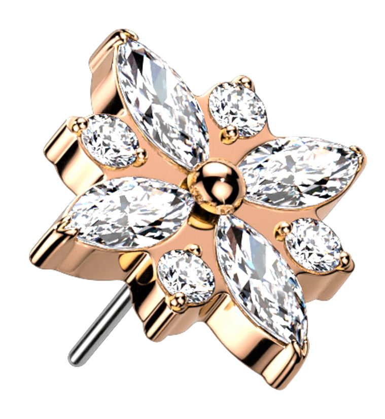 Rose Gold PVD Starflower CZ Threadless Titanium Top