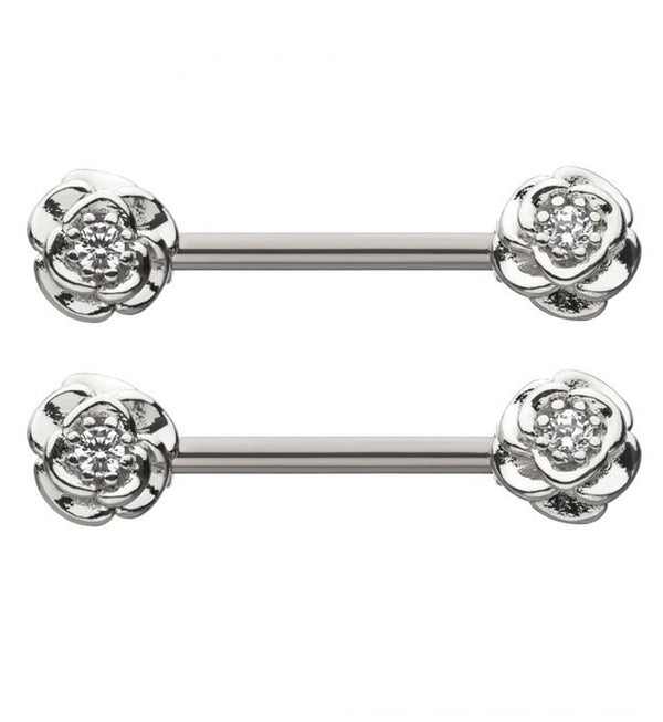 14G Double Rose Bud Nipple Ring Barbell