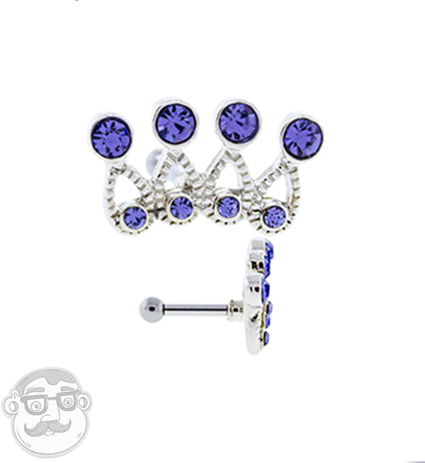 16G Purple CZ Royal Crown Tragus / Cartilage Barbell