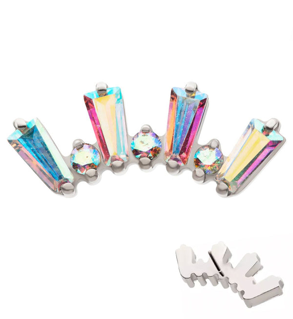 Sequential Rainbow Aurora CZ Threadless Titanium Top