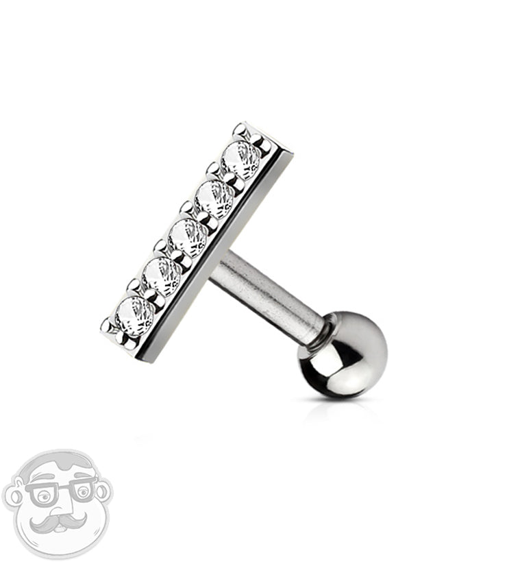 16G Silver CZ Bar Cartilage Barbell