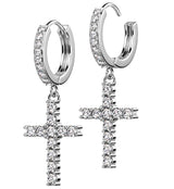 Cross CZ Stainless Steel Hoop Earrings