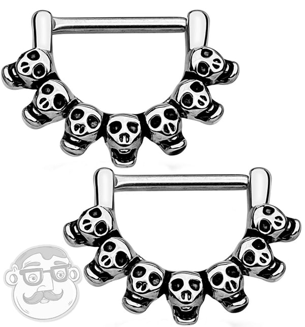 14G Silver Skulls Brass Nipple Clicker Ring