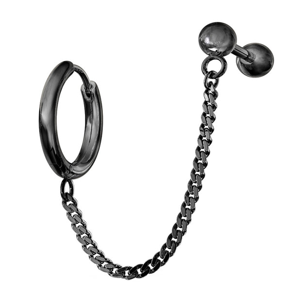 Black PVD Linked Hinged Hoop Ring & Cartilage Barbell