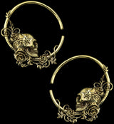 Skull Rose Hoop Brass Ear Weights