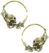 Skull Rose Hoop Brass Ear Weights