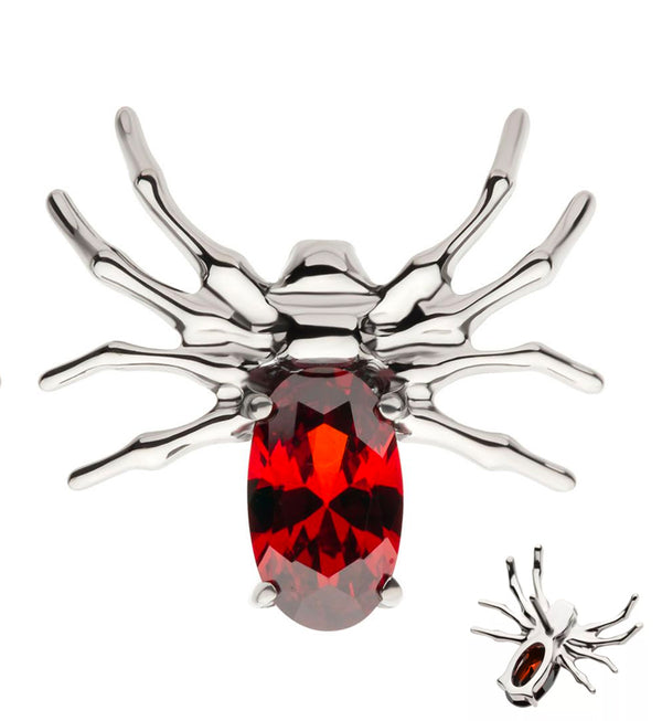 Spider Red CZ Threadless Titanium Top